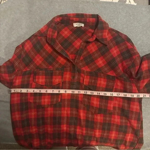 Umgee Women's Flannel Plaid Print Long Sleeve Dress Tunic red black size S - Picture 7 of 9